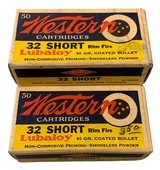 Collectible Ammo Two Full Boxes of 50 Rounds Western Cartridges Lubaloy 32 Short Rimfire 80 Grain 100 Rounds Total - 3 of 10