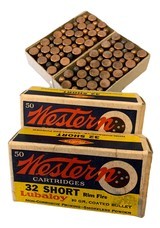 Collectible Ammo Two Full Boxes of 50 Rounds Western Cartridges Lubaloy 32 Short Rimfire 80 Grain 100 Rounds Total - 1 of 10