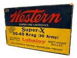 Collectible Ammo: Full Box 20 Rounds of Western Super X .30-40 Krag 30 Army 220 Gn Lubaloy Soft Point Boat Tail #K1438C - 2 of 9