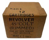 Collectible Ammo Full Sealed Box: 12 Cartridges of WWII .45 Colt for .45 New Service Colt Revolver Dated May 4th 1944 I.G Canada - 1 of 6
