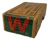 Collectible Ammo: Full Box 50 Rounds of Winchester .25 Automatic Colt Smokeless Full Patch #K2541T - 4 of 7