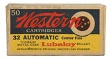 Collectible Ammo: Full Box 50 Rounds of Western 32 Automatic 71 Grain Metal Case Lubaloy Bullet Western #K1314T - 2 of 7