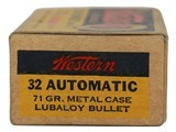 Collectible Ammo: Full Box 50 Rounds of Western 32 Automatic 71 Grain Metal Case Lubaloy Bullet Western #K1314T - 4 of 7