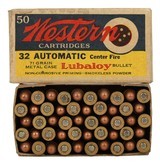 Collectible Ammo: Full Box 50 Rounds of Western 32 Automatic 71 Grain Metal Case Lubaloy Bullet Western #K1314T - 1 of 7