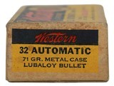 Collectible Ammo: Full Box 50 Rounds of Western 32 Automatic 71 Grain Metal Case Lubaloy Bullet Western #K1314T - 6 of 7