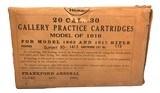 Collectible Ammo: Full Sealed Box 20 Rounds of Frankford Arsenal Cal .30 Gallery Practice Cartridges Model of 1919 For 1903 and 1917. Oct. 22 1920 - 1 of 6