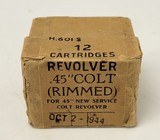 Collectible Ammo: Sealed Box - 12 Rounds of Revolver .45" Colt (Rimmed) for 45" New Service Colt Revolver - H.601S - Dated Oct. 2 19 - 1 of 4