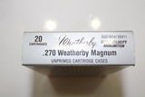 Weatherby .270 W.M. Weatherby Magnum Unprimed Brass 1 Box Total 20pcs. NEW IN BOX - 1 of 5