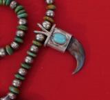 Early Navajo Bear Claw, Turquoise and Silver Necklace - 12 of 14