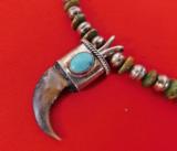 Early Navajo Bear Claw, Turquoise and Silver Necklace - 2 of 14