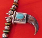 Early Navajo Bear Claw, Turquoise and Silver Necklace - 3 of 14
