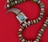 Early Navajo Bear Claw, Turquoise and Silver Necklace - 13 of 14