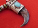 Early Navajo Bear Claw, Turquoise and Silver Necklace - 8 of 14