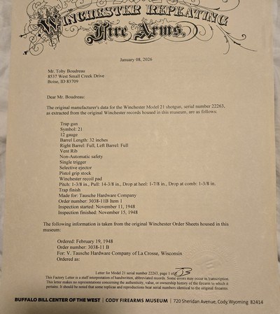 Winchester Model 21 Trap grade 32" with factory rib and additional factory stock and Briley Thin Wall Chokes - Image 15 of 15