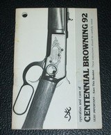 BROWNING Centennial 92 rifle owner's manual, RARE - 1 of 1
