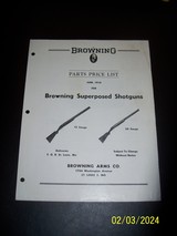 BROWNING parts price list June 1958 for Superposed - 1 of 2