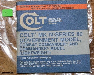 Original Factory Colt Series MK IV 80 Pistols Manual NOT a Reproduction