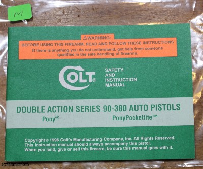 Original Factory Colt Double Action Series 90-380 Pistols Manual NOT a Reproduction
