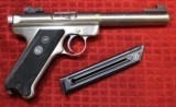 Ruger MKII Target .22LR caliber pistol. Stainless target model with adjustable rear sight Bull Barrel - 1 of 25