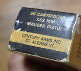Century 7.63 MM Mauser Pistol 50 Cartridges in box. Appears Unopened. - 5 of 10