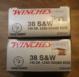 100 Rounds of 38 S&W - 145 Grain LRN - Winchester Super-X - 50 Rounds per Box.Two Boxes of 50 - 1 of 5