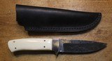 Jim Craig Damascus Fixed Blade w Bone Handle w Sheath Custom Knife - 1 of 25