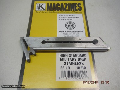 HIGH STANDARD 22 LR Magazine MILITARY GRIP SS 10Rd, Stainless Magazine Victor/Citation