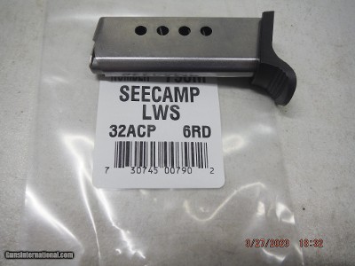 Seecamp LWS .32 ACP 6rd OEM Magazine with finger rest