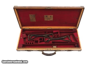 PURDEY OAK & LEATHER PAIR CASE - VINTAGE