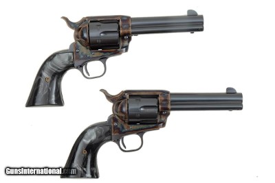 COLT PAIR SINGLE ACTION ARMY REVOLBERS .38 WCF WITH BLACK MOTHER OF PEARL GRIPS