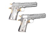 COLT PAIR 1911 GOVERNMENT MODEL SILVER & GOLD PLATED - .45 AUTO