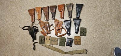 Vintage WW1 WW2 Holster + Mag Pouch Lot