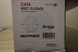 NIGHTFORCE NXS 5.5-22X56 SCOPE W/RINGS NEW.