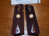 New Factory Colt 1911 Double Diamond Rosewood Gold Medallions Grips - 2 of 4