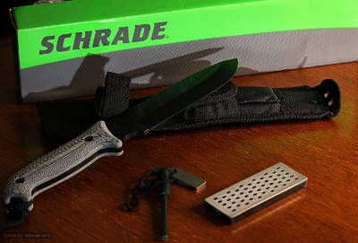 Schrade SCHF52M Frontier 13in High Carbon Steel Fixed Blade Knife with 7in Drop Point Blade and Micarta Handle for Outdoor Survival, Camping and EDC ,