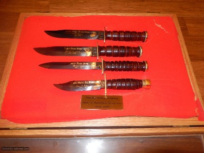 Camillus Cutlery Armed Forces Knife Set 4 USMC, USN, USA, USAF Cased set