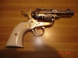 Colt Mod. P-1933 Factory Engraved Sheriff's Model Bright Nickel A Engraved Factory Ivory 2 piece blind Stocks3 mfg 1983 .44 Special New Unfired - 14 of 15