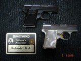 Browning Baby .25 ACP
Semi-Auto Pistol MFG 1965 Mint 2"BBl. Blue, Black Checkered Stocks. - 12 of 13