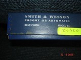 S&W Mod. 61-3 Escort Semi-Auto pocket Pistol MFG 1971 NIB .22Lr.Cal. Blue 21/8"BBl. Box Papers & Zipper Pouch - 10 of 14