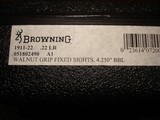 Browning 1911-22 22L.R. Auto Rim Fire NEW IN Box Walnut Stocks 4.25.BBL. MFG 2013 - 11 of 12
