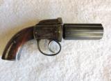 Antique English or Belgium 6 Shot .36 Cal. Pepperbox Pistol, Case Hardening - 1 of 10