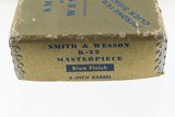 Smith & Wesson 1948 Pre Model 17 K-22 Masterpiece Narrow Rib Original Box & Grips Neat Serial Number 99% - 4 of 17
