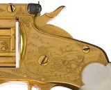 Eugene Young Factory Exhibition Panel Scene Engraved & Gold Plated Smith & Wesson First Model Single Shot 6" .32 S&W with Pearl Target Stocks - 4 of 7