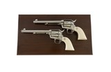 Cased Pair Colt Single Action Army 7 1/2" Nickel .45 Colt Factory Ivory Grips Wood Display Case & Boxes Original & Mint