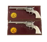 Cased Pair Colt Single Action Army 7 1/2" Nickel .45 Colt Factory Ivory Grips Wood Display Case & Boxes Original & Mint - 3 of 22