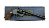 investment grade smith & wesson pre war .357 registered magnum reg. no. 1566 box & papers 8 3/8" blued call gold bead magna grips 99%