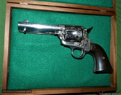 Stunning Cased and Engraved Colt SAA .41 First Generation Nickel 4 3/4 Inch Made 1902