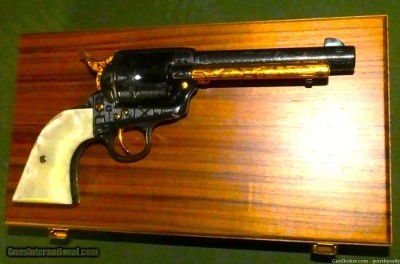 Cased Engraved Colt 1st Gen Cattle Brand 1904 SAA Pearl Near Perfect Condition