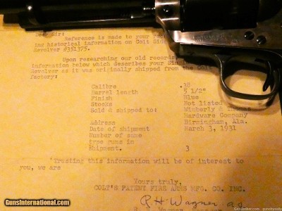 Important 1 of 25 Colt SAA in .38 Special with Colt Archives Letter, Shipped 1931, 1st Gen Single Action Army - Image 8 of 15