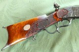 Highly Ornate Panel Scene Engraved Swiss Target Rifle, Gold Inlay, Inscribed, Carved Stock, Precision Sights - 2 of 15